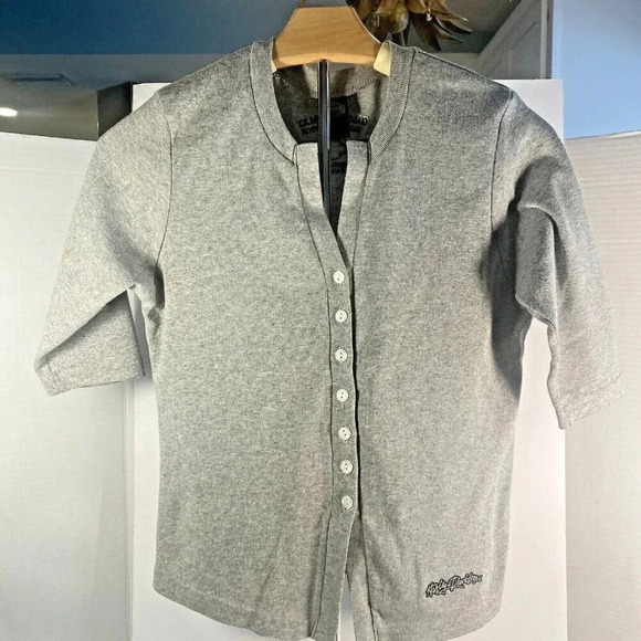 Harley Davidson 3/4 Sleeve Button Up Vee Neck Sweater Cardigan Gray No Size Tag - Picture 1 of 10